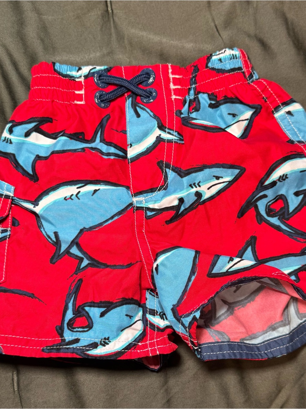 Baby Swim Shorts with Blue Shark Print: 3-6 months